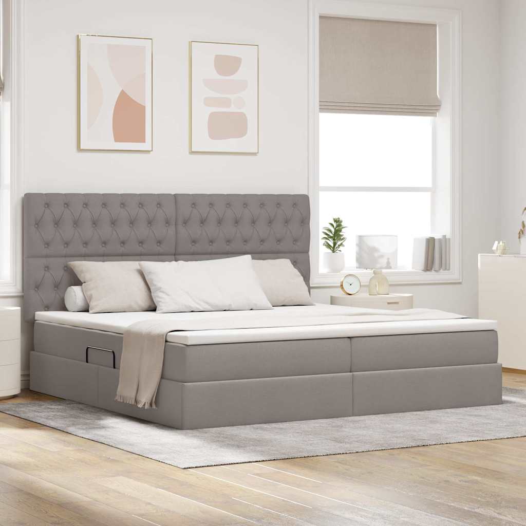 LED opbevarings seng med madras Gråbrun 200 x 200 cm Stof