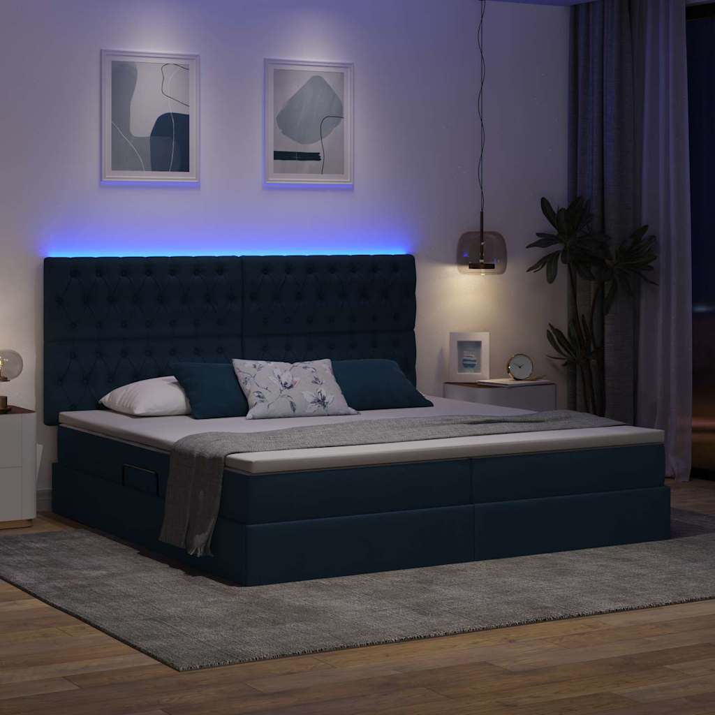 LED opbevarings seng med madras Blå 200 x 200 cm Stof