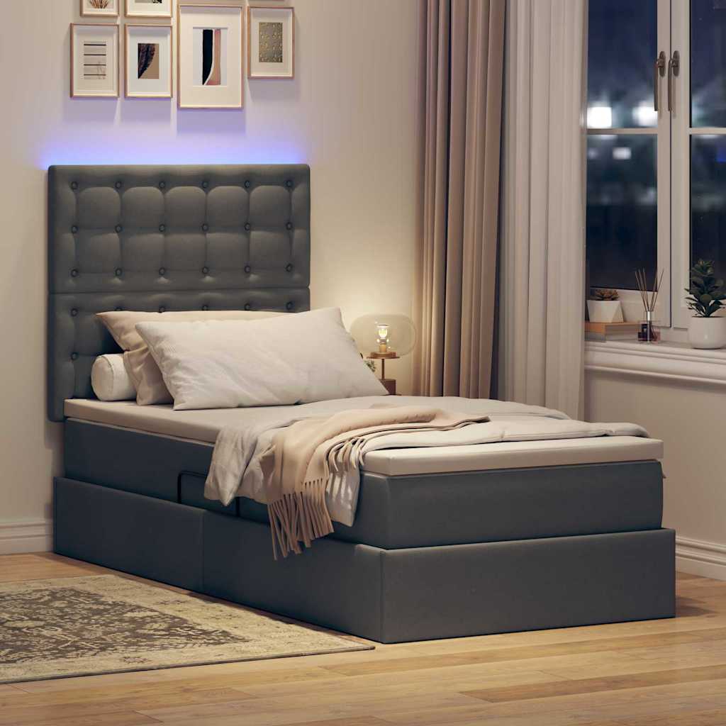 LED opbevarings seng med madras Mørkegrå 90 x 190 cm Stof
