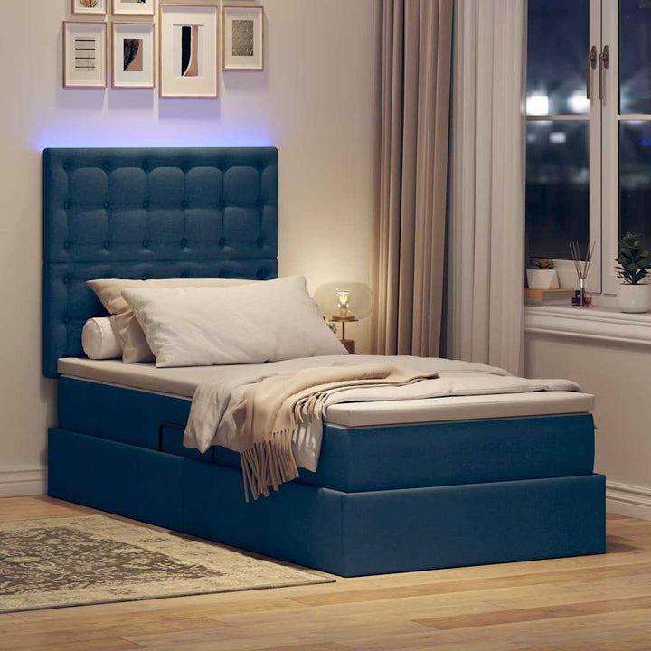LED opbevarings seng med madras Blå 90 x 190 cm Stof