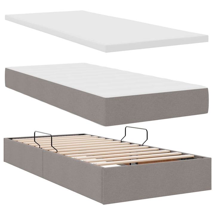 LED opbevarings seng med madras Gråbrun 90 x 200 cm Stof