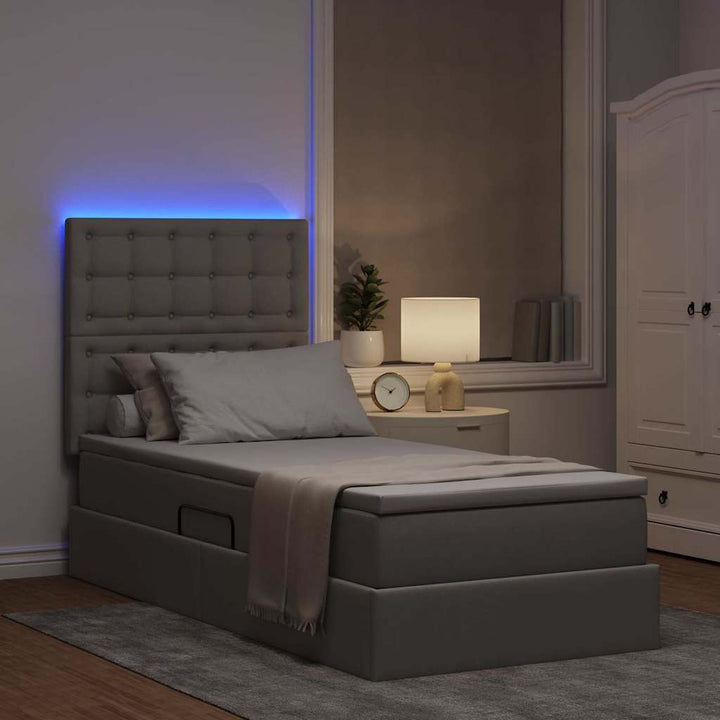 LED opbevarings seng med madras Gråbrun 100 x 200 cm Stof