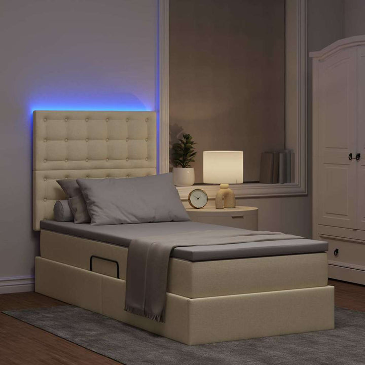 LED opbevarings seng med madras Creme 100 x 200 cm Stof