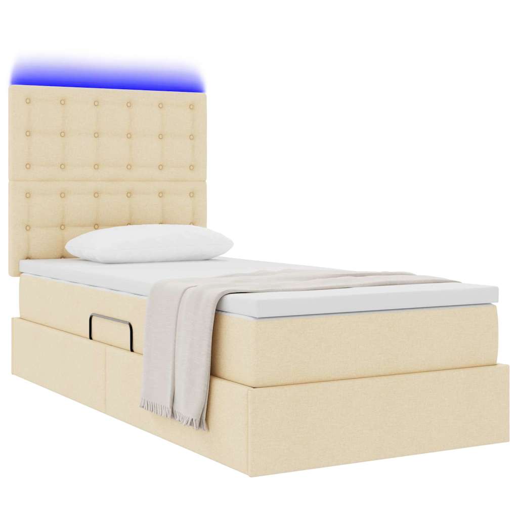 LED opbevarings seng med madras Creme 100 x 200 cm Stof