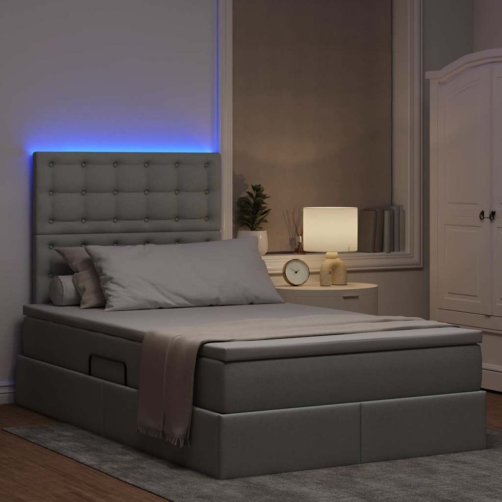 LED opbevarings seng med madras Lysegrå 120 x 200 cm Stof