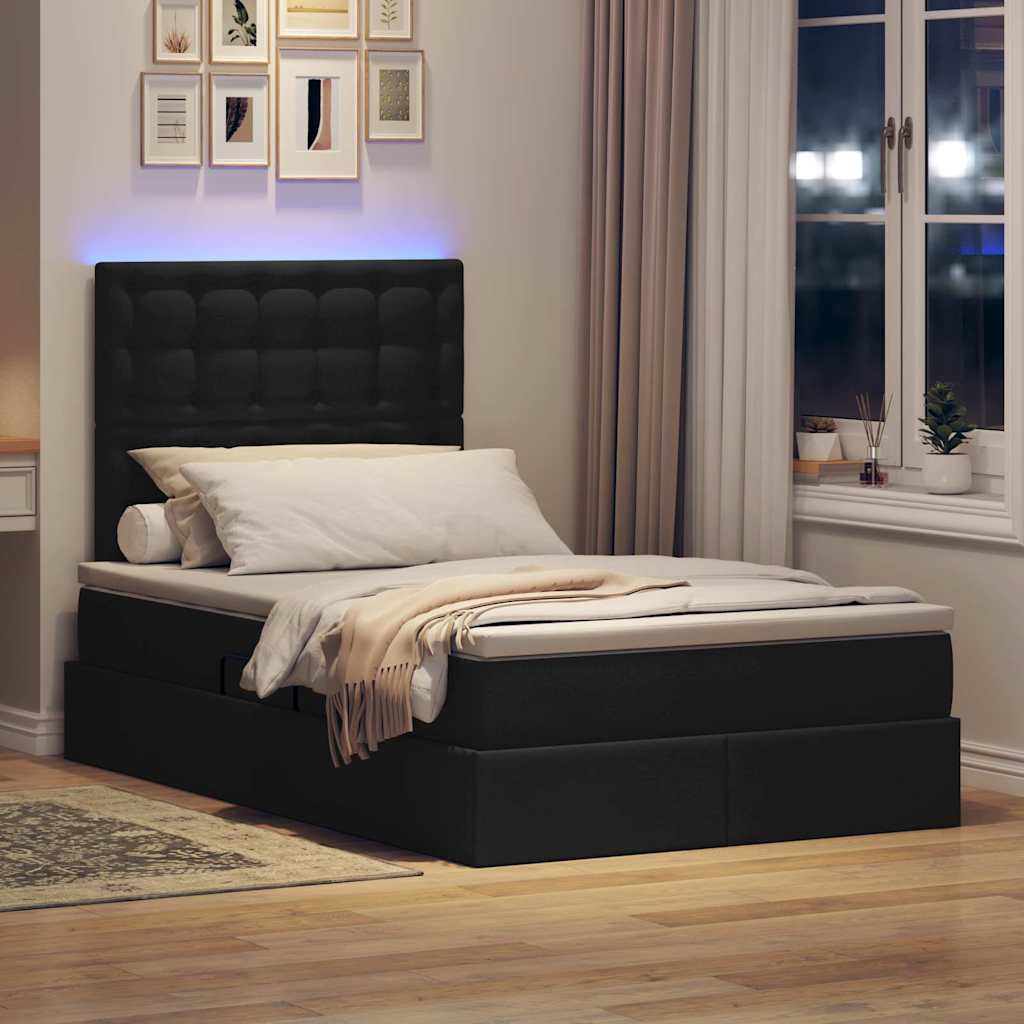 Seng med opbevaring og LED med LED Sort 120 x 200 cm Polyester