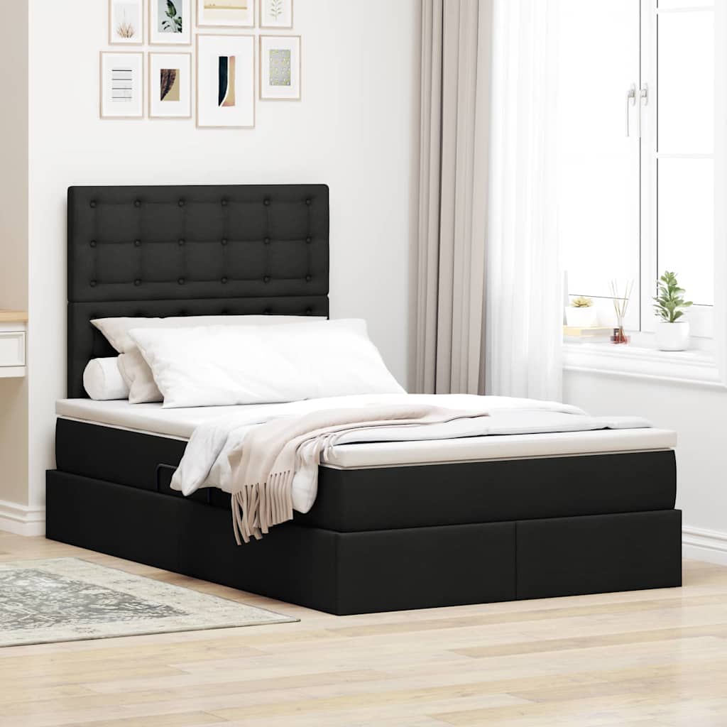 Seng med opbevaring og LED med LED Sort 120 x 200 cm Polyester