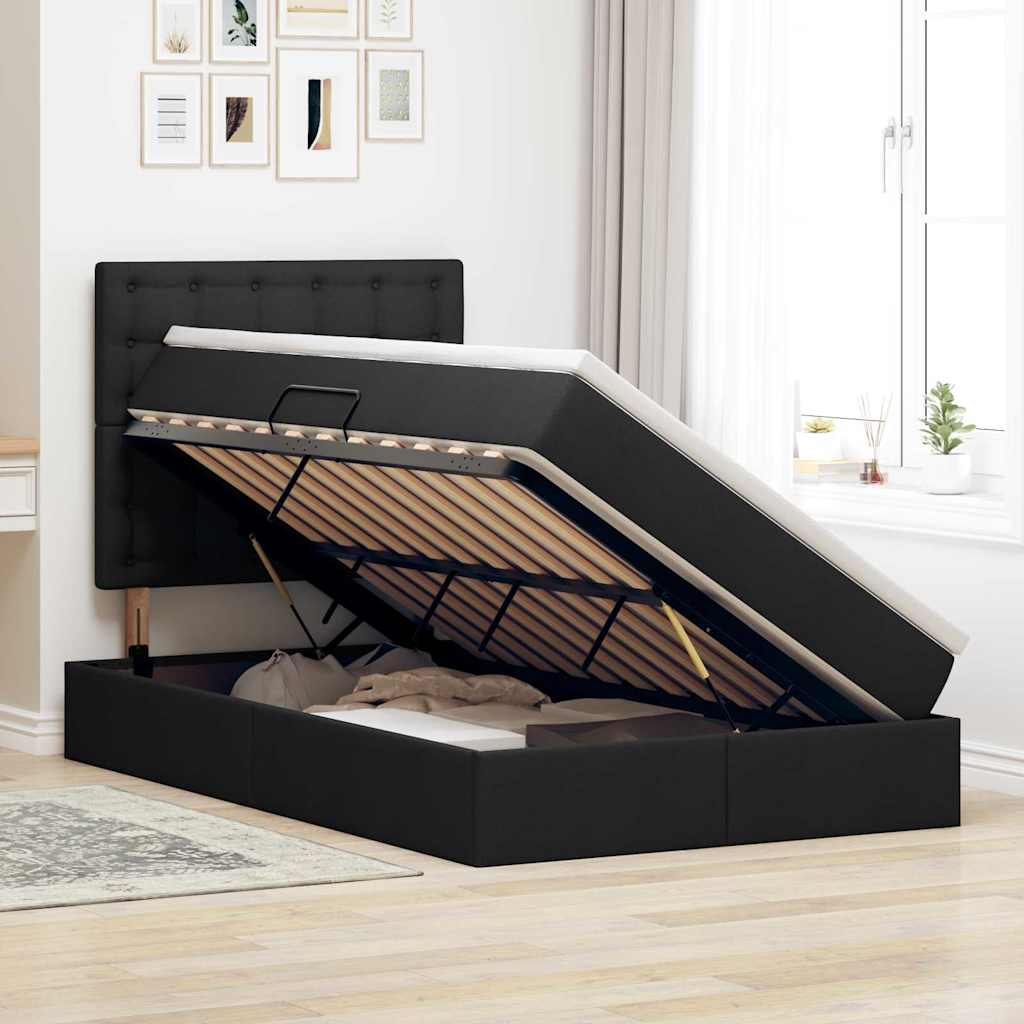 Seng med opbevaring og LED med LED Sort 120 x 200 cm Polyester