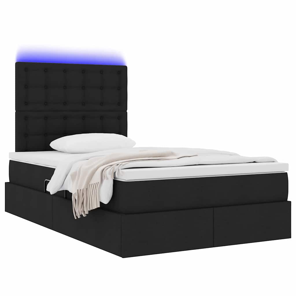 Seng med opbevaring og LED med LED Sort 120 x 200 cm Polyester