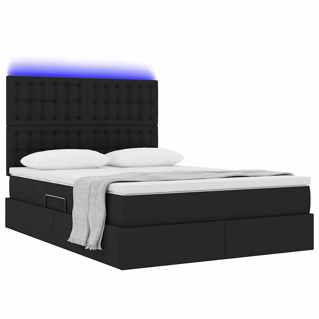 LED opbevarings seng med madras Sort 140 x 190 cm Stof