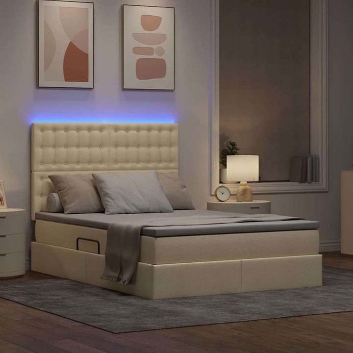 Seng med opbevaring og LED med LED Creme 140 x 190 cm Polyester