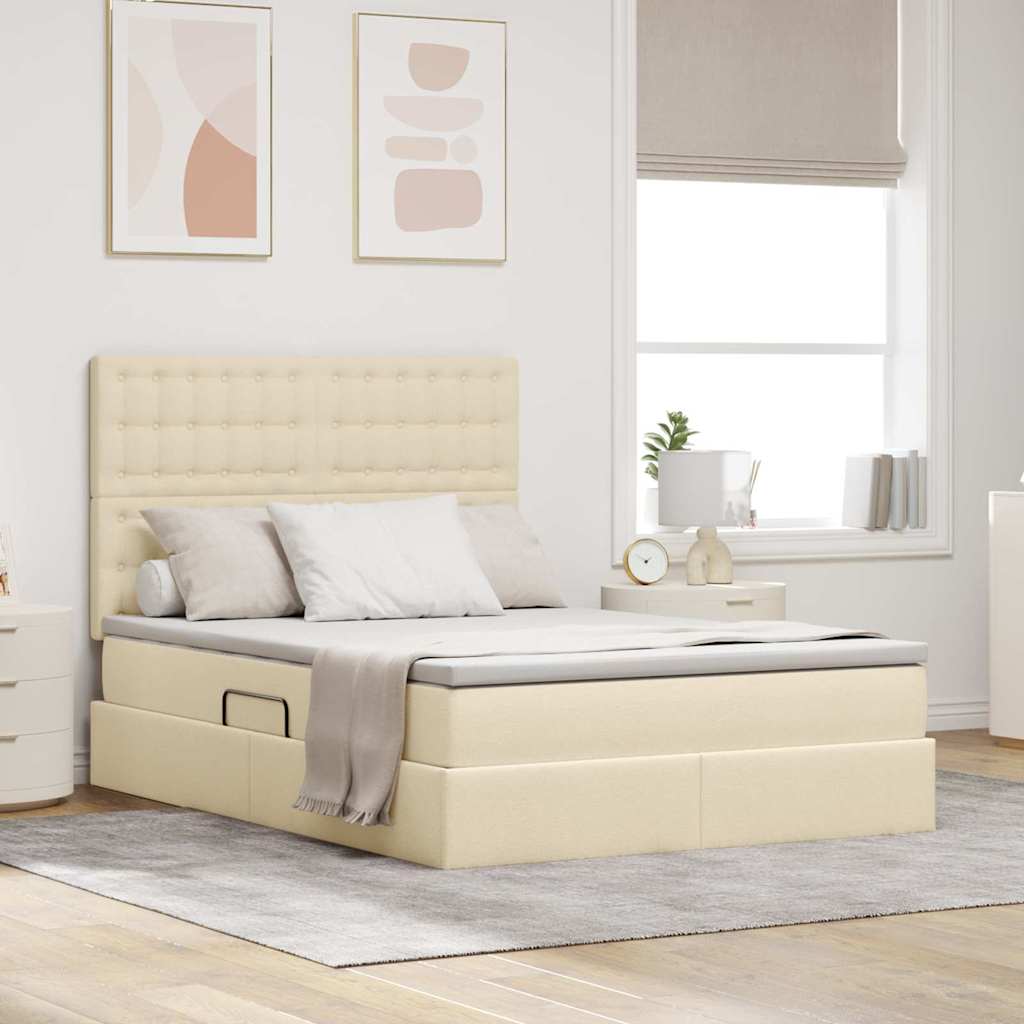 Seng med opbevaring og LED med LED Creme 140 x 190 cm Polyester