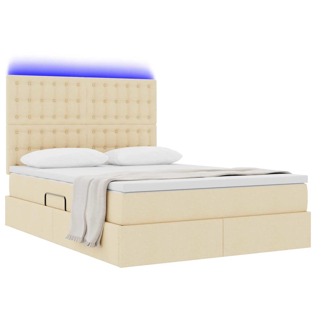 Seng med opbevaring og LED med LED Creme 140 x 190 cm Polyester