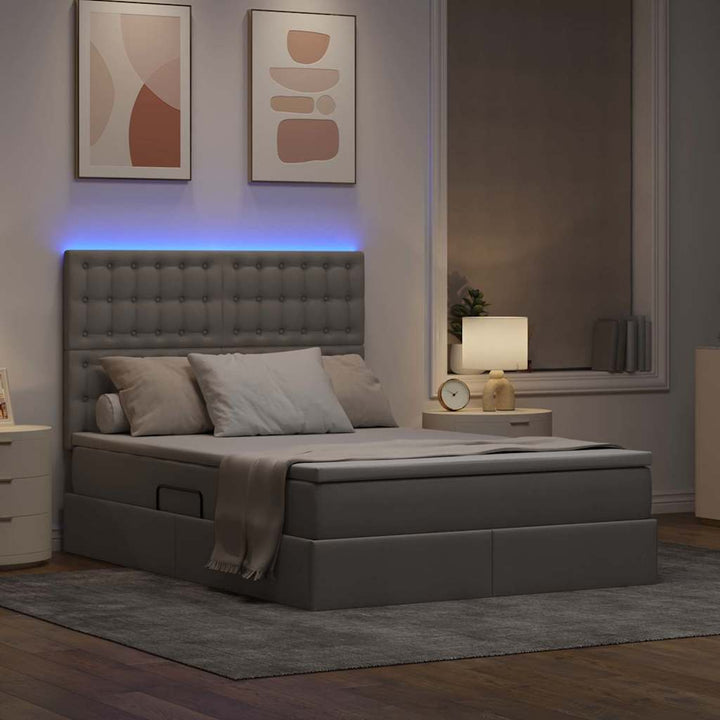LED opbevarings seng med madras Gråbrun 140 x 200 cm Stof