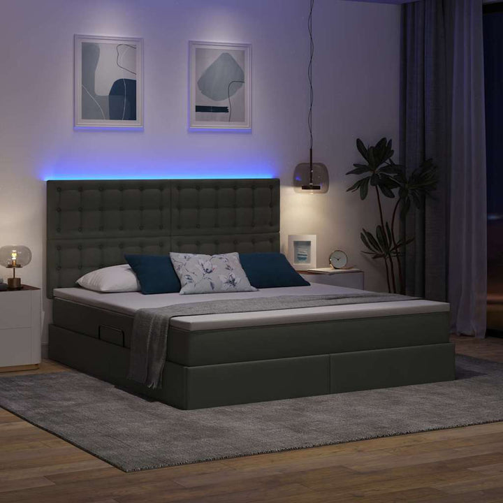 LED opbevarings seng med madras Mørkegrå 160 x 200 cm Stof