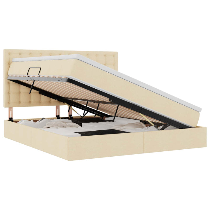 LED opbevarings seng med madras Creme 160 x 200 cm Stof