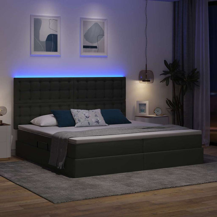 LED opbevarings seng med madras Mørkegrå 200 x 200 cm Stof