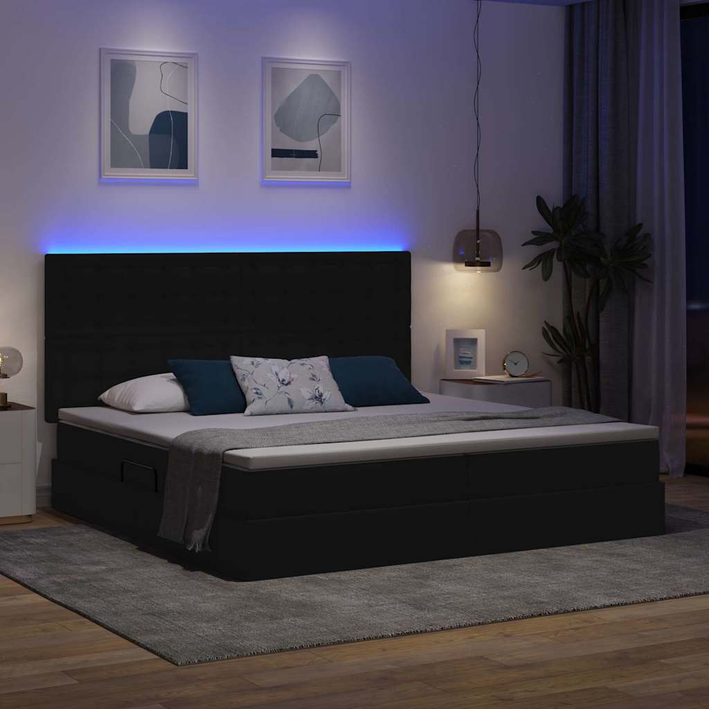 LED opbevarings seng med madras Sort 200 x 200 cm Stof