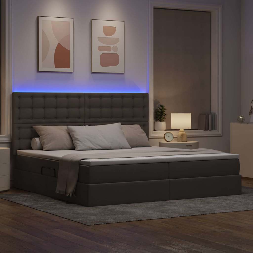 LED opbevarings seng med madras Gråbrun 200 x 200 cm Stof
