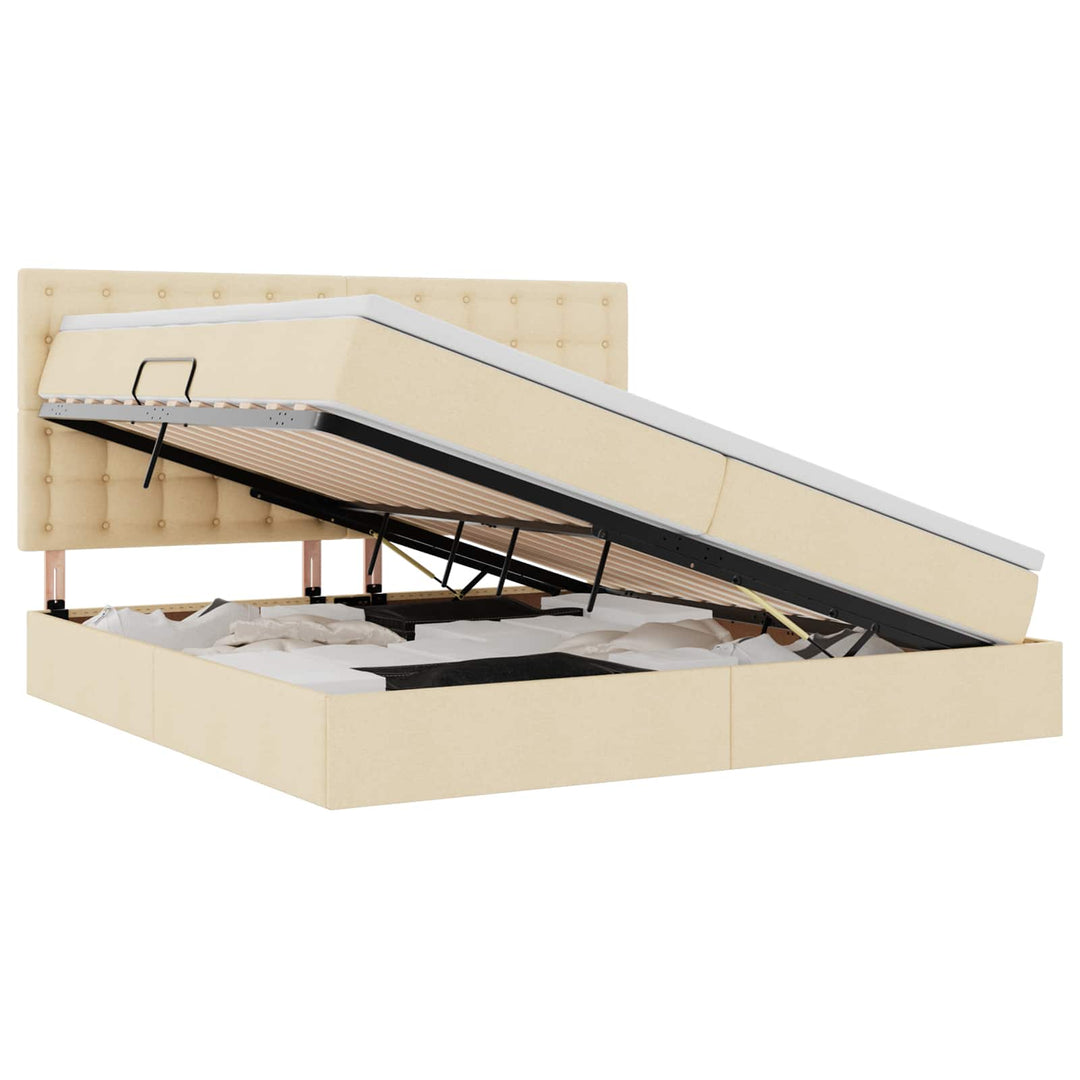 LED opbevarings seng med madras Creme 200 x 200 cm Stof