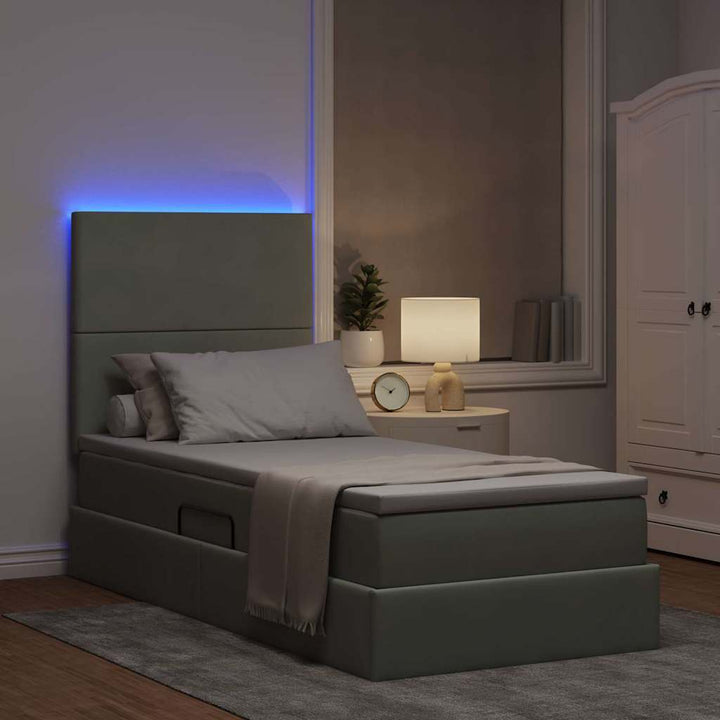 LED opbevarings seng med madras Lysegrå 90 x 190 cm Fløjl