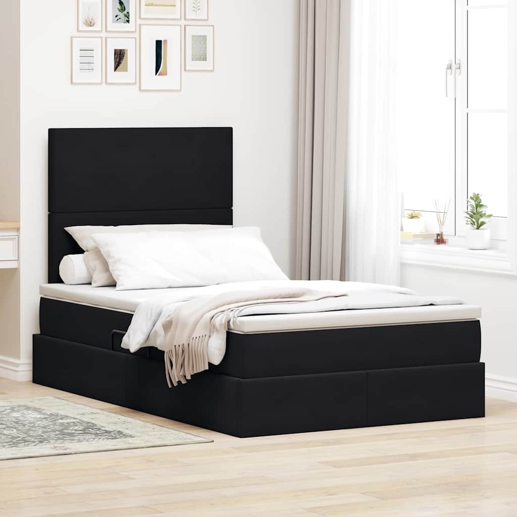 LED opbevarings seng med madras Sort 120 x 200 cm Fløjl