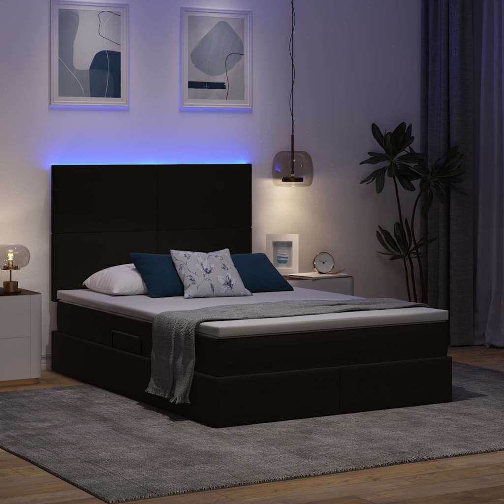 LED opbevarings seng med madras Sort 140 x 200 cm Fløjl