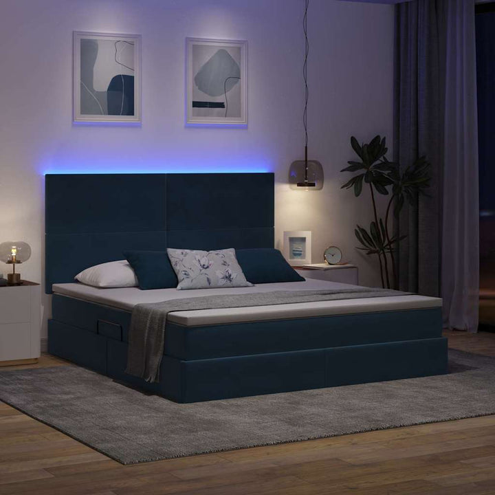 LED opbevarings seng med madras Mørk blå 160 x 200 cm Fløjl