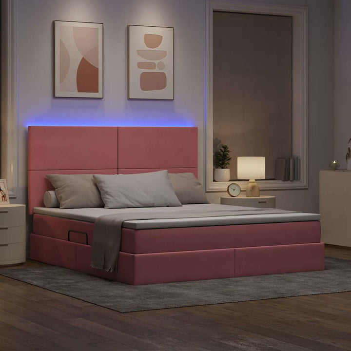 LED opbevarings seng med madras Lyserød 160 x 200 cm Fløjl