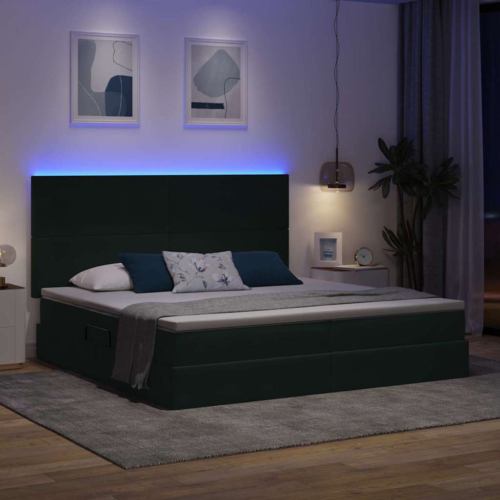 LED opbevarings seng med madras Mørkegrøn 200 x 200 cm Fløjl