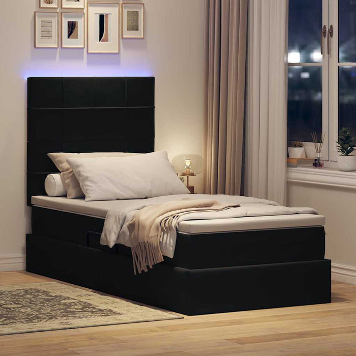LED opbevarings seng med madras Sort 90 x 190 cm Fløjl