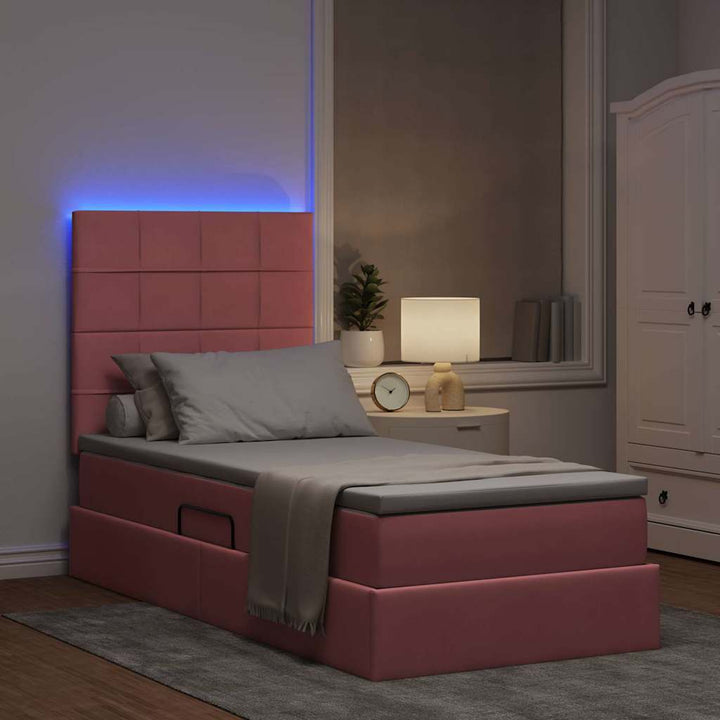 LED opbevarings seng med madras Lyserød 90 x 190 cm Fløjl