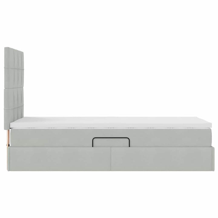 LED opbevarings seng med madras Lysegrå 90 x 200 cm Fløjl