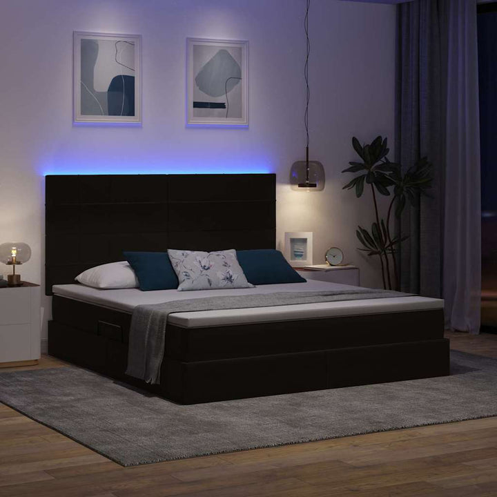 LED opbevarings seng med madras Sort 160 x 200 cm Fløjl