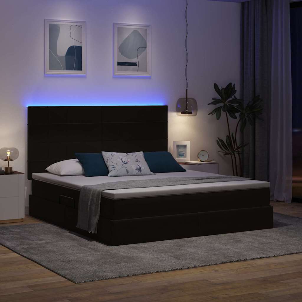 LED opbevarings seng med madras Sort 180 x 200 cm Fløjl