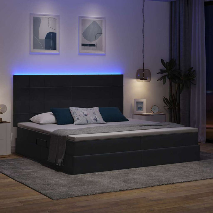 LED opbevarings seng med madras Mørkegrå 200 x 200 cm Fløjl