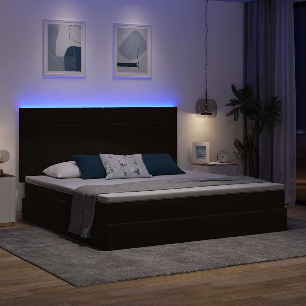 LED opbevarings seng med madras Sort 200 x 200 cm Fløjl