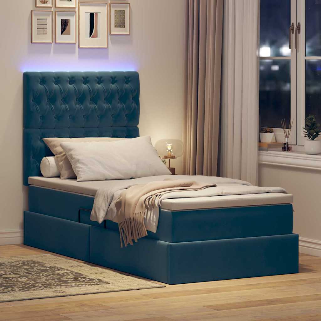 LED opbevarings seng med madras Mørk blå 90 x 190 cm Fløjl