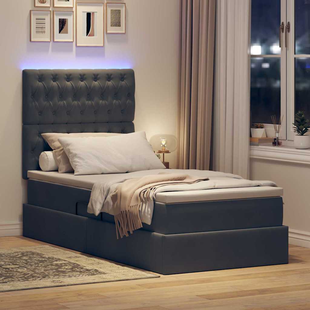 LED opbevarings seng med madras Mørkegrå 90 x 200 cm Fløjl