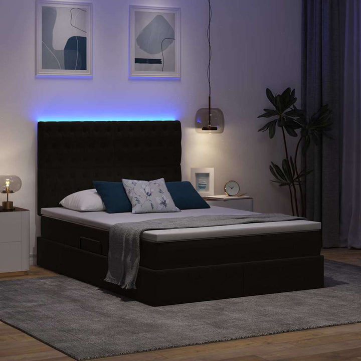 LED opbevarings seng med madras Sort 140 x 200 cm Fløjl