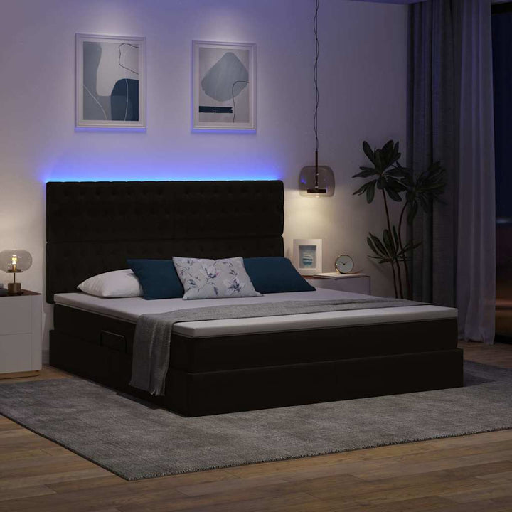 LED opbevarings seng med madras Sort 160 x 200 cm Fløjl