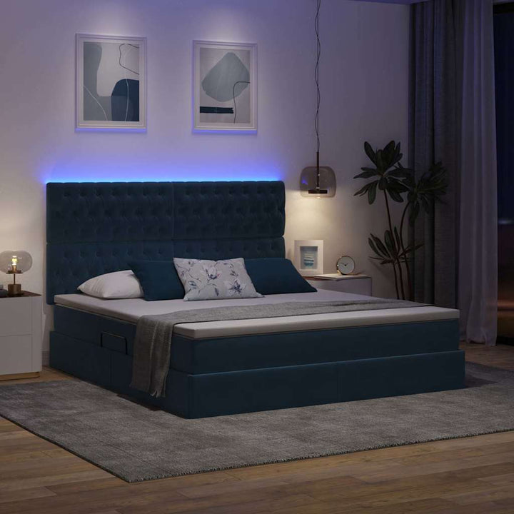 LED opbevarings seng med madras Mørk blå 180 x 200 cm Fløjl