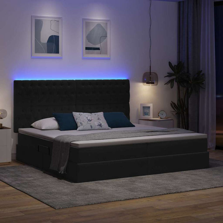 LED opbevarings seng med madras Mørkegrå 200 x 200 cm Fløjl