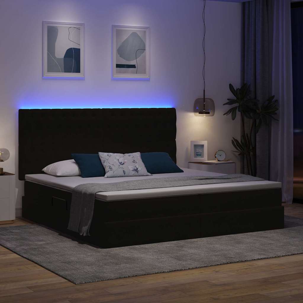 LED opbevarings seng med madras Sort 200 x 200 cm Fløjl