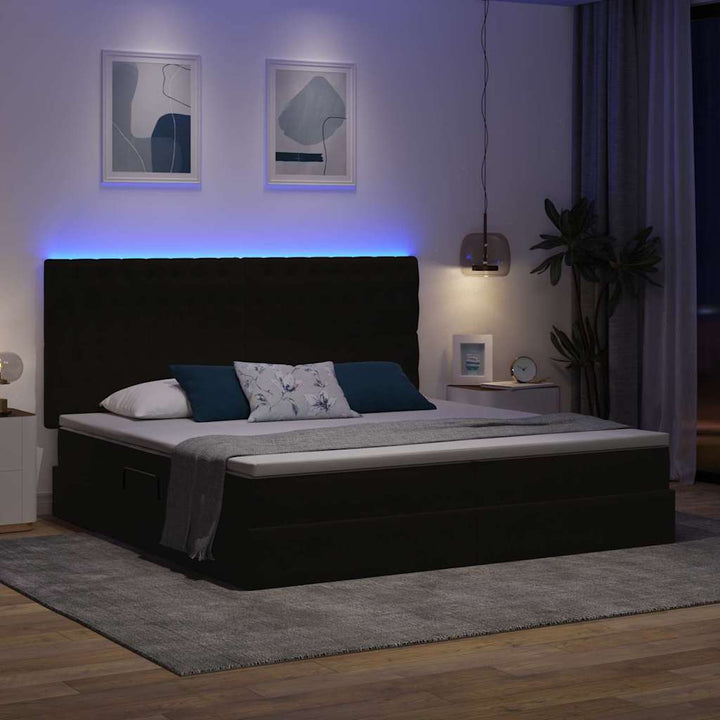 LED opbevarings seng med madras Sort 200 x 200 cm Fløjl