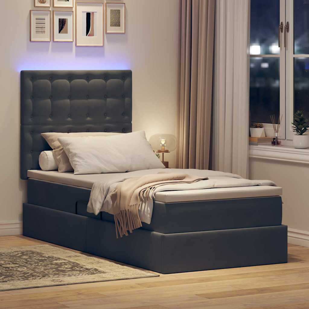 LED opbevarings seng med madras Mørkegrå 100 x 200 cm Fløjl
