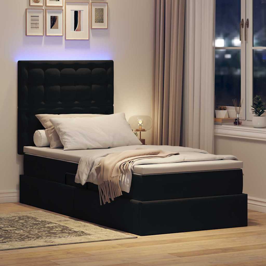 LED opbevarings seng med madras Sort 100 x 200 cm Fløjl