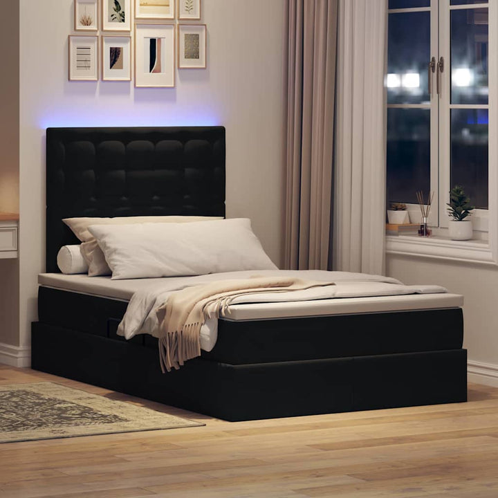 LED opbevarings seng med madras Sort 120 x 200 cm Fløjl