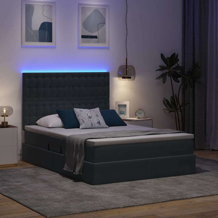 LED opbevarings seng med madras Mørkegrå 140 x 190 cm Fløjl