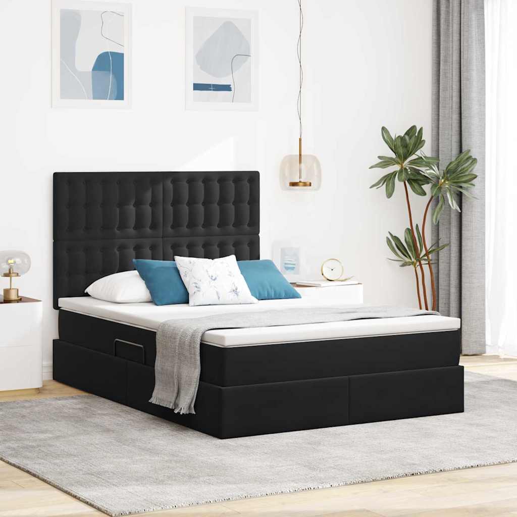 LED opbevarings seng med madras Sort 140 x 190 cm Fløjl